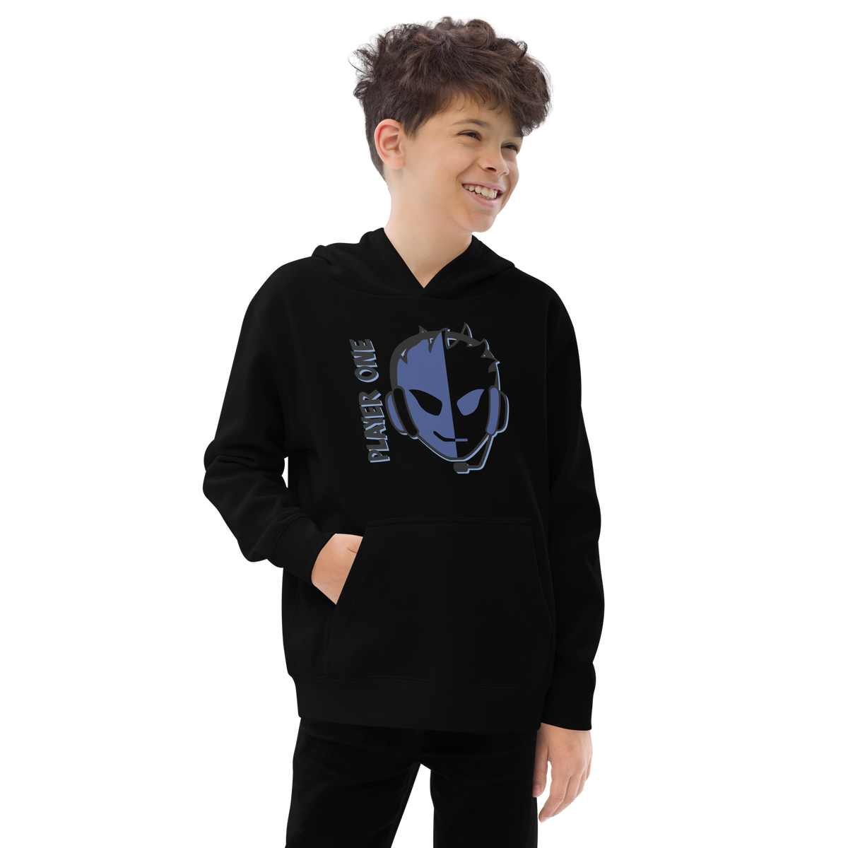 KIDS BLUE SPLIT FACE HOODIE