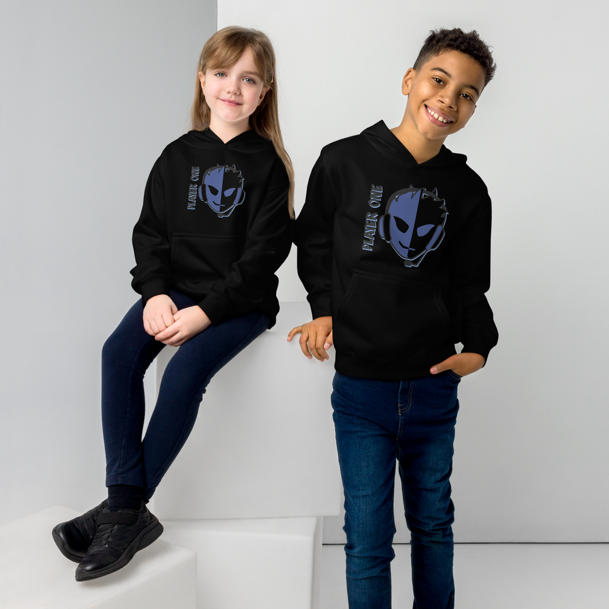 KIDS BLUE SPLIT FACE HOODIE