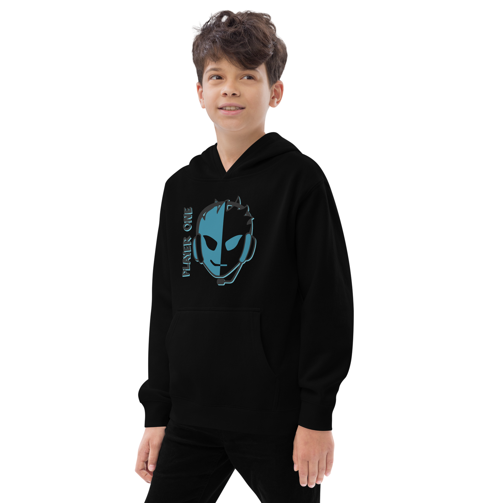 KIDS AQUA SPLIT FACE HOODIE